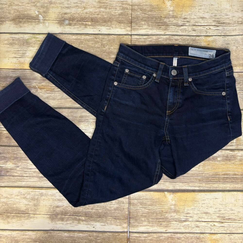 Rag & Bone Classic Stretch High Rise Skinny Jeans Bruin Cuffed Hem Womens Sz 24